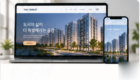 노트북과 스마트폰에 표시된 분양 홈페이지 디자인 샘플