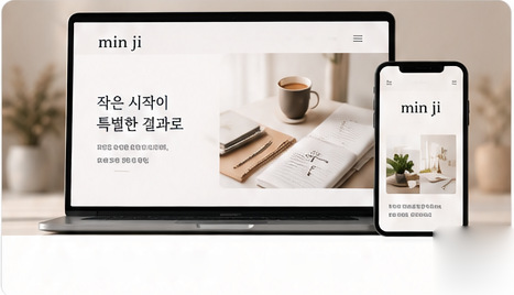 노트북과 스마트폰에 표시된 개인 포트폴리오 디자인 샘플